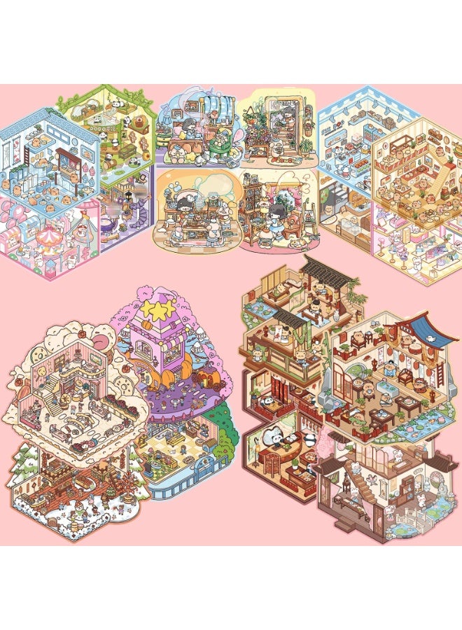 دايتويز مجموعة ملصقات ثلاثية الأبعاد مكونة من 20 قطعة، ملصقات مناظر طبيعية علاجية للكبار، كتاب ملصقات ثلاثية الأبعاد لمنزل متساوي القياس نابض بالحياة، ملصقات كرتونية لطيفة وممتعة، مشاهد مصغرة لتخفيف التوتر - Image 2